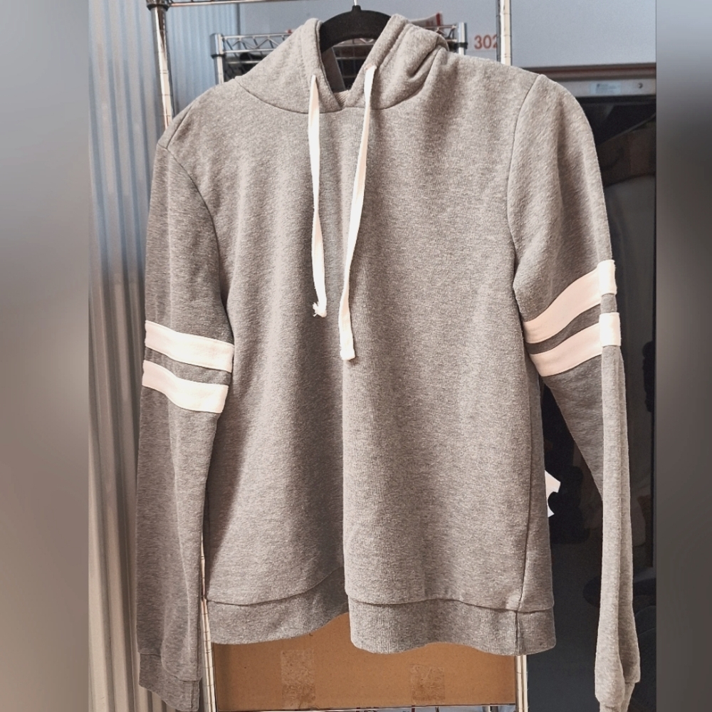FOREVER 21 | Grey Sweatshirt, White Stripes, Hood